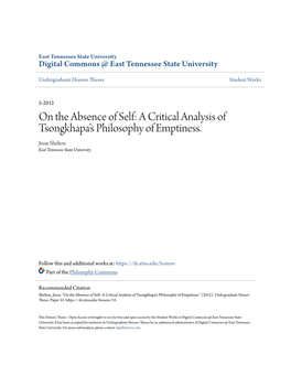 On the Absence of Self: a Critical Analysis of Tsongkhapa's Philosophy of Emptiness