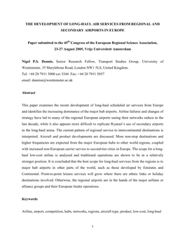 1 the Development of Long-Haul Air Services