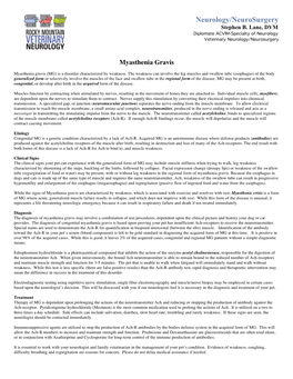 Myasthenia Gravis T E Myasthenia Gravis (MG) Is a Disorder Characterized by Weakness