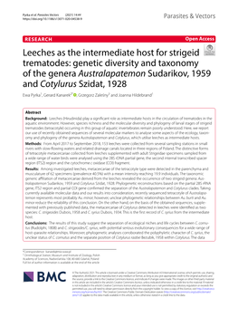 Leeches As the Intermediate Host for Strigeid Trematodes: Genetic