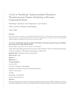 Immune-Mediated Thrombotic Thrombocytopenic Purpura Manifesting As Recurrent Cardioembolic Stroke
