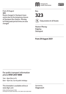 323 Route Changed in Stockport Town Centre Due to the Temporary Closure 323 of Stockport Bus Station