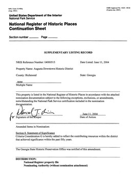 National Register of Historic Places Continuation Sheet