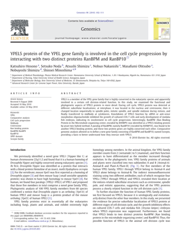 YPEL5 Protein of the YPEL Gene Family Is Involved in the Cell Cycle Progression by Interacting with Two Distinct Proteins Ranbpm and Ranbp10☆