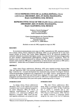 Ciclo Reproductivo De La ALMEJA ROÑOSA, Chione Californiensis