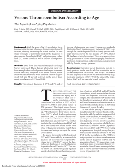 Venous Thromboembolism According to Age the Impact of an Aging Population