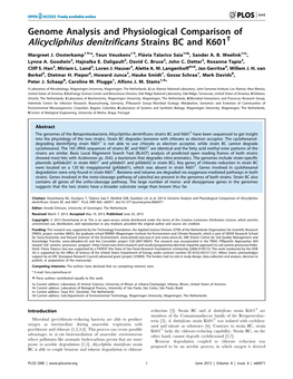 Alicycliphilus Denitrificans Strains BC and K601T