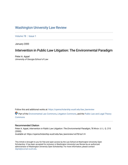 Intervention in Public Law Litigation: the Environmental Paradigm