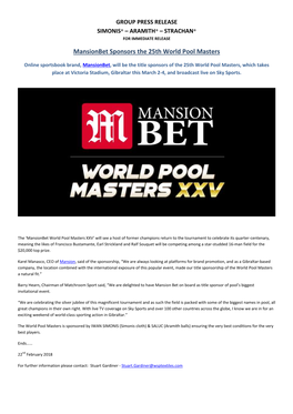 Mansionbet Sponsors the 25Th World Pool Masters