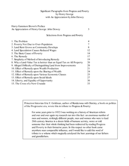 Significant Paragraphs from Progress and Poverty by Henry George with an Appreciation by John Dewey Harry Gunnison Brown's Prefa