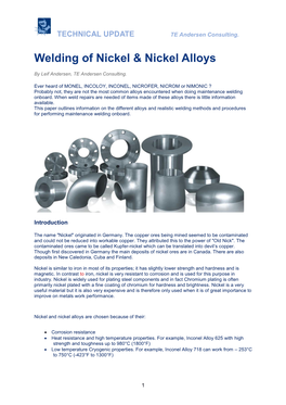 Welding of Nickel & Nickel Alloys