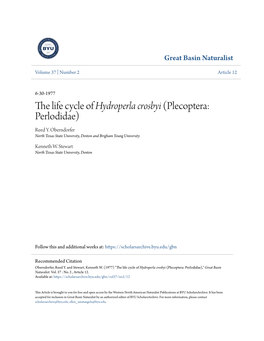 The Life Cycle of Hydroperla Crosbyi (Plecoptera: Perlodidae) Reed Y