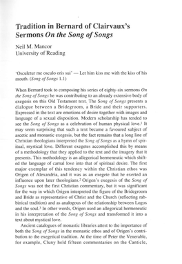 Tradition in Bernard of Clairvaux's Sermons on the Song of Songs