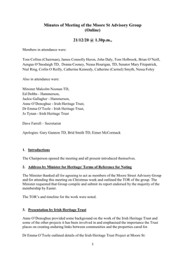 Minutes of Meeting of the Moore St Advisory Group (Online)