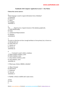 Tamilnadu 12Th Computer Application Lesson 3 – One Marks