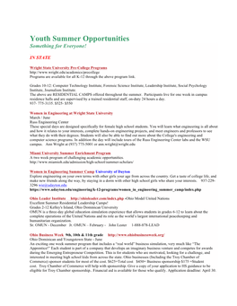 Youth Summer Opportunities Something for Everyone!