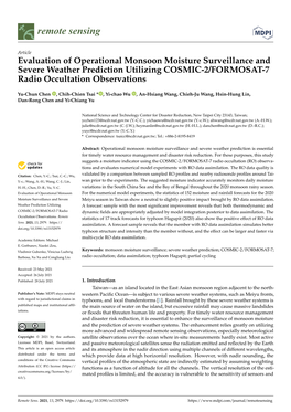 Evaluation of Operational Monsoon Moisture Surveillance and Severe Weather Prediction Utilizing COSMIC-2/FORMOSAT-7 Radio Occultation Observations
