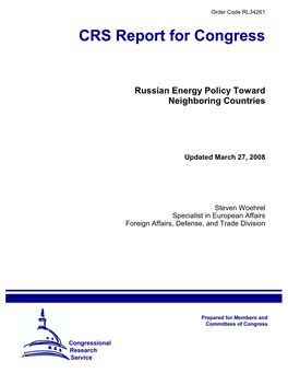 Russian Energy Policy Toward Neighboring Countries