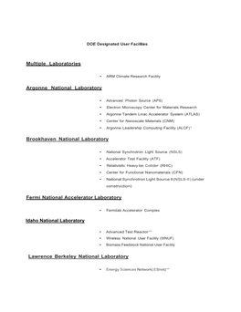 Multiple Laboratories Argonne National Laboratory Brookhaven