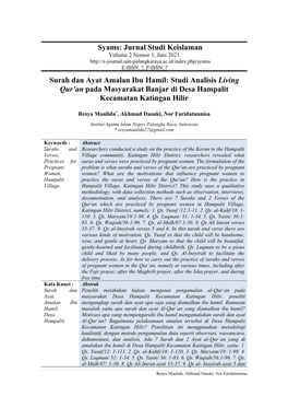 Syams: Jurnal Studi Keislaman Surah Dan Ayat Amalan Ibu Hamil