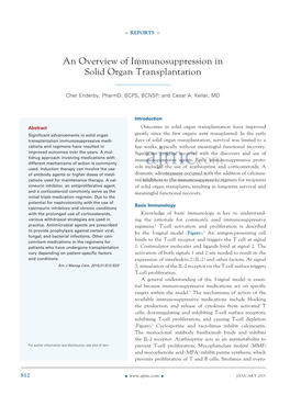 An Overview of Immunosuppression in Solid Organ Transplantation
