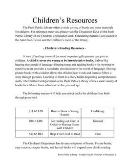 Children's Resources