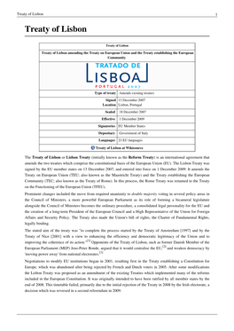 Treaty of Lisbon 1 Treaty of Lisbon