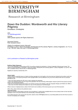 Down the Duddon: Wordsworth and His Literary Pilgrims Donaldson, Christopher