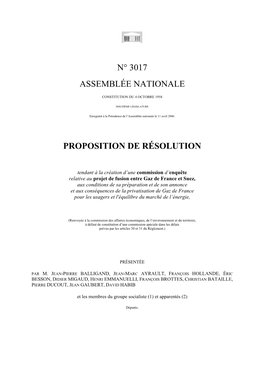 N° 3017 Assemblée Nationale Proposition De Résolution