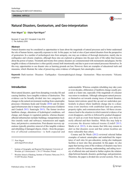 Natural Disasters, Geotourism, and Geo-Interpretation