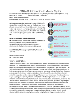 ERTH 401: Introduction to Mineral Physics