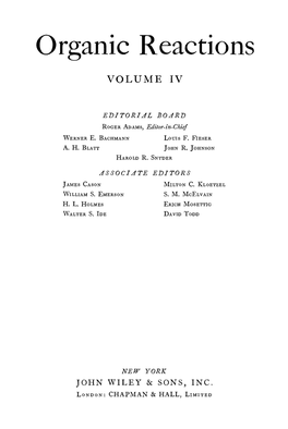 Organic Reactions VOLUME IV