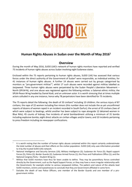 Human Rights Abuses in Sudan Over the Month of May 20161 Overview