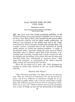 ISAAC MAYER WISE on the CIVIL WAR in 186[ There Were Nine