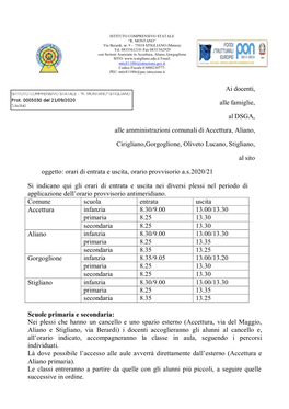 Ai Docenti, Alle Famiglie, Al DSGA, Alle Amministrazioni Comunali Di