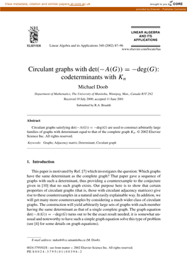 Circulant Graphs with Det(−A(G))