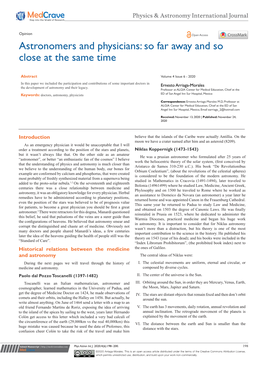 Astronomers and Physicians: So Far Away and So Close at the Same Time