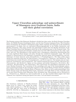 Upper Cisuralian Palynology and Palaeoclimate of Manuguru Area Godavari Basin, India and Their Global Correlation