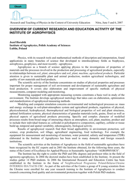 Overview of Current Research and Education Activity of the Institute of Agrophysics