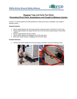 Baggage Tugs and Carts Fact Sheet Preventing Pinch Point, Amputations and Caught In-Between Injuries