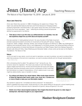 Jean (Hans) Arp Teaching Resource the Nature of Arp / September 15, 2018 - January 6, 2019