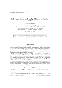 Polynomial Factorization Algorithms Over Number Fields