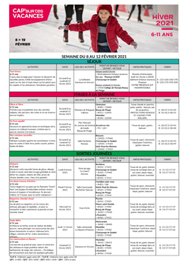 Semaine Du 8 Au 12 Février 2021 Séjour Stages À La Semaine