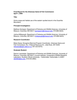 Final Report for the Arkansas Game & Fish Commission April 1, 2008