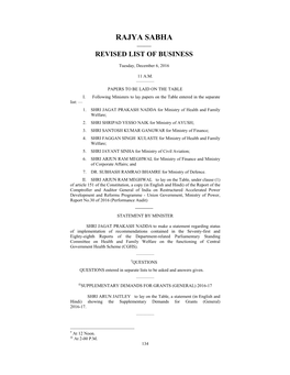 Rajya Sabha —— Revised List of Business