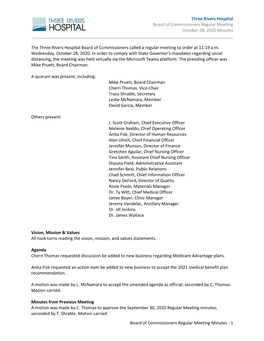 Three Rivers Hospital Board of Commissioners Regular Meeting October 28, 2020 Minutes ______