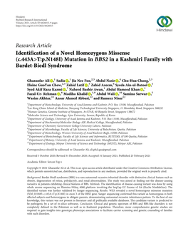 Identification of a Novel Homozygous Missense (C. 443A&gt; T: P. N148I) Mutation in BBS2 in a Kashmiri Family with Bardet-Biedl Syndrome