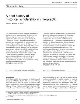 A Brief History of Historical Scholarship in Chiropractic