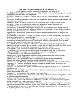 THE “ONE ANOTHER” COMMANDS in the BIBLE (N.I.V.) (These Are