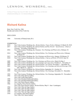 Richard Kalina CV 2019